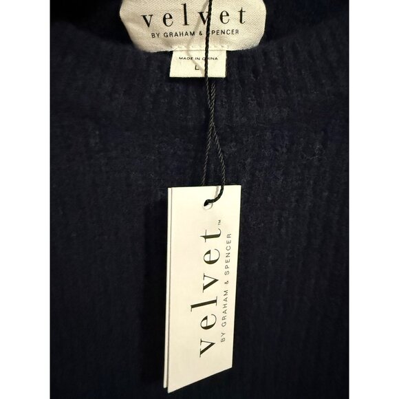 Velvet By Graham & Spencer Navy Ribbed Crewneck Wool Blend Sweater L - Picture 3 of 4